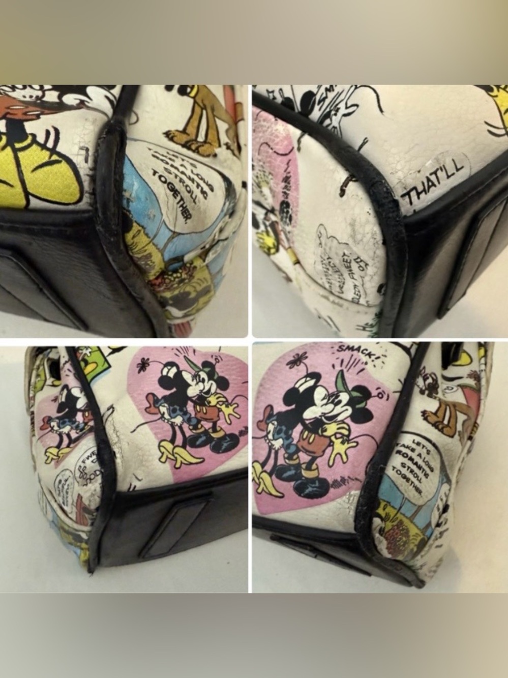 Vintage Disney Mickey Minnie Mouse Top Handle Bag Comic Print Faux Leather -Read - Picture 8 of 15